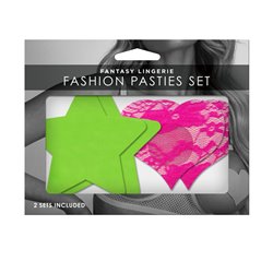 GLOW FASHION PASTIES SET - Solid Green/Pink