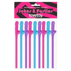 Jokes + Parties Coloured Willy Straws - 9 Pack